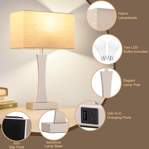 3 Way Dimmable Bedside Lamp Set of 2 with USB Ports C63781