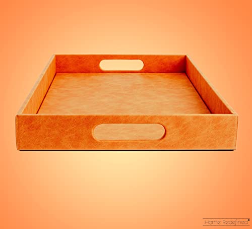 White Marble Faux Leather Decorative Tray with Handles D972626