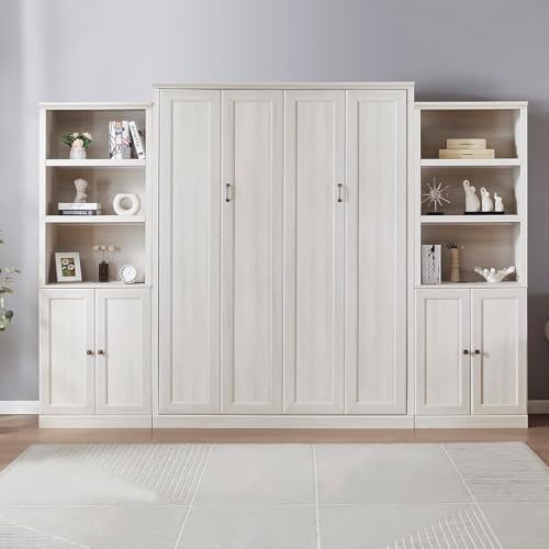 MERITLINE Queen Murphy Bed with Storage Bookcase and Charging Station E996