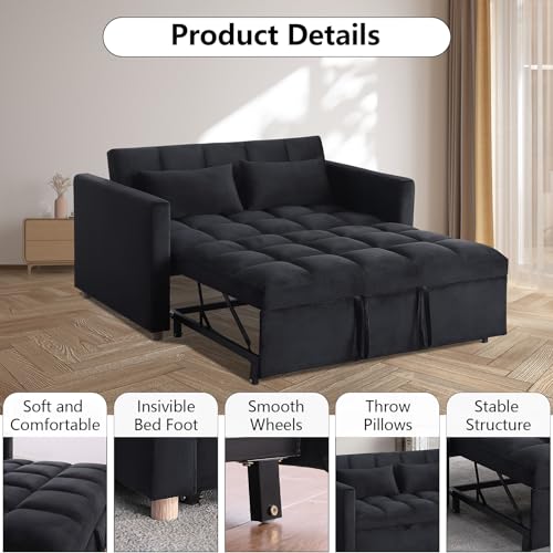Sleeper Chair Sofa Bed Convertible with USB Ports & Cupholders, Black N276696
