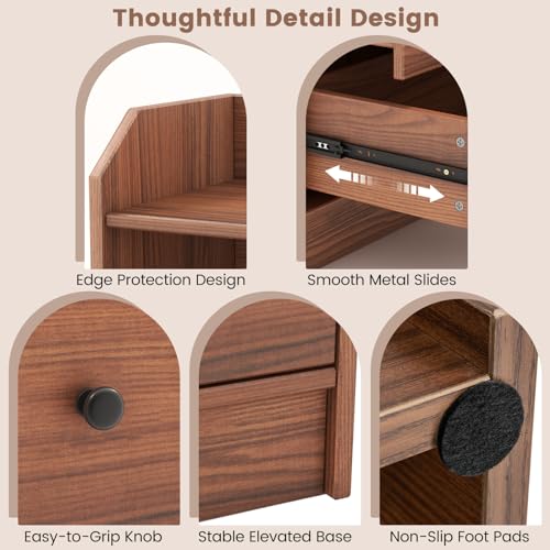 LOKO 3 Drawers Dresser with Shelves, Tall Nightstand, Anti-Toppling Device, Walnut T9199