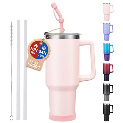 40 oz Tumbler with Handle and Straw Lid - Leak-proof Vacuum Insulated Travel Cup I15292