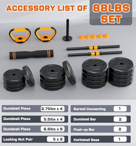 5-in-1 Adjustable Dumbbell Set 88lbs with Connector for Home Gym Q537010
