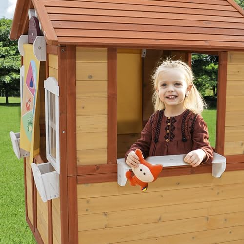 Wooden Outdoor Playhouse for Kids with Working Doors and Windows N8576