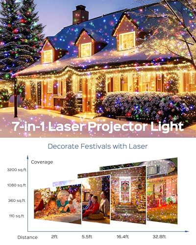 JACKYLED Halloween Christmas Projector Light, Outdoor 2-in-1 with Remote, IP65 Waterproof E20896