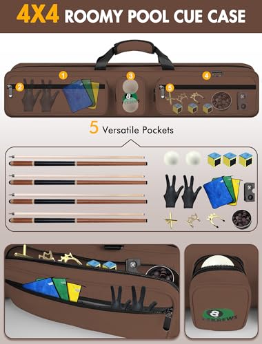 Pool Cue Case 4x5 with Pockets, Soft Padded Billiard Cue Bag A2212