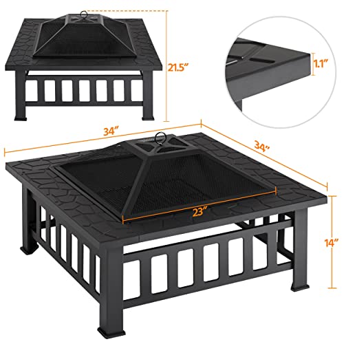 Yaheetech Fire Pit Table 32in Square Metal Outdoor Patio Fireplace L506