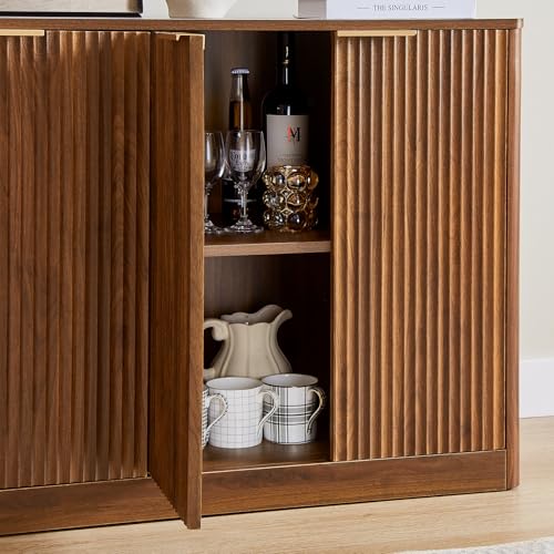 67" Fluted Oak Buffet Cabinet Sideboard with 6 Doors A1241