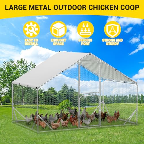 Large Metal Chicken Coop with Run Walk-in Poultry Cage Outdoor Backyard Farm I98427