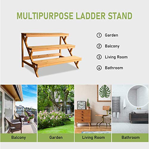 3 Tier Wood Plant Stand Indoor Outdoor with Storage Shelf Z4623