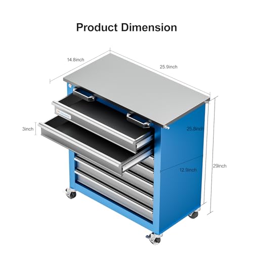 7-Drawer Rolling Toolbox with Lockable Wheels and Keyed Locking System J502595