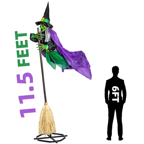 12 Ft Animated Hovering Witch Halloween Decorations Outdoor with Sound Sensor V262556