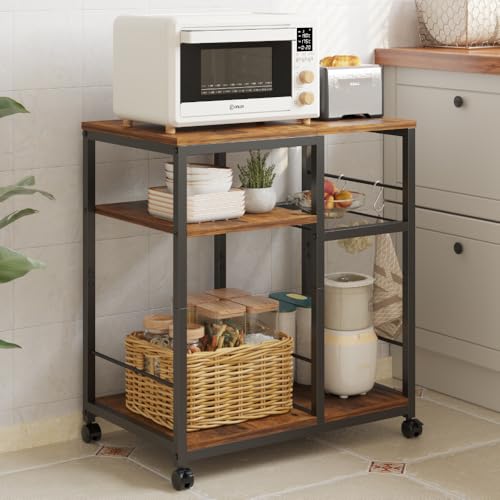 Rolling Kitchen Cart with Lockable Wheels, 4-Tier Microwave Stand W380