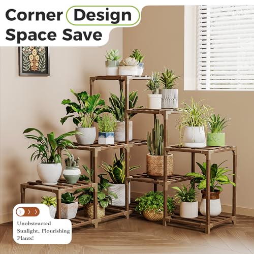 Bamworld Plant Stand Indoor Outdoor Wood Plant Rack 3 Tier Ladder D51744
