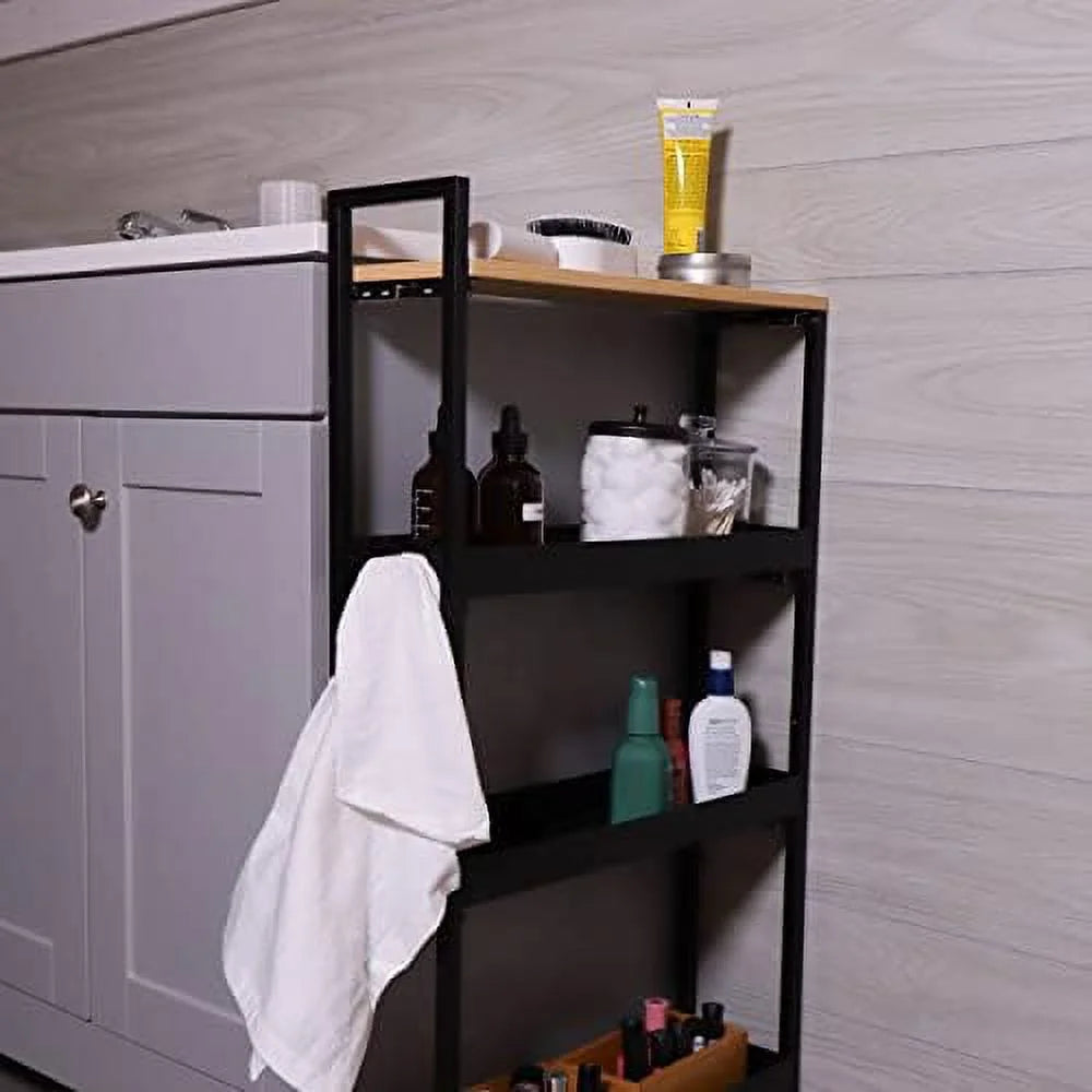 Bathroom Organizer Slim Storage Cart With Wheels 4 Tier Narrow Shelf Tower Z31570