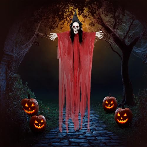 6.5ft Animated Skeleton Witch Halloween Decoration with LED Eyes U7307