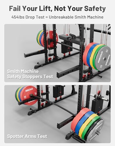 Mikolo Smith Machine 2200lbs Squat Rack with Lat Pulldown & Cable Crossover E219
