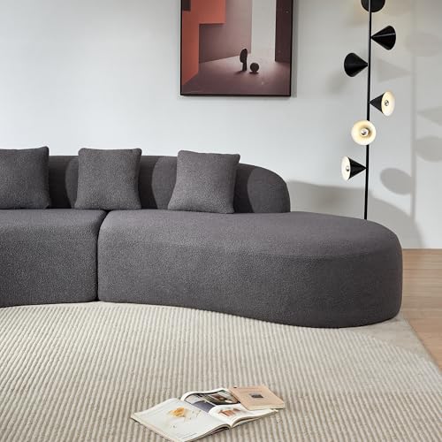 Modern Curved Sectional Sofa 5-Seater Sherpa Fabric Beige X2818