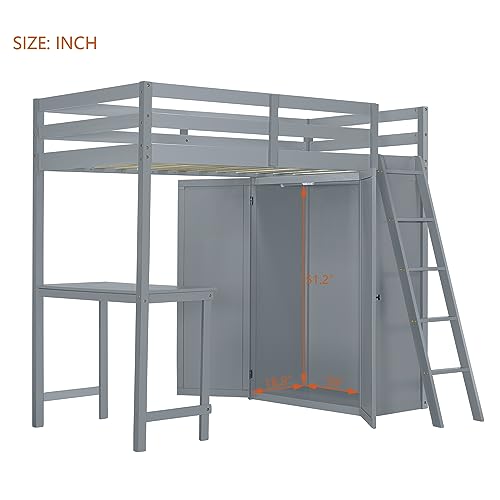 Harper & Bright Designs Full Size Loft Bed with Wardrobe and Desk, Solid Wood, White R4710