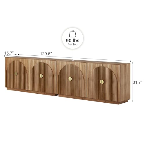 BELLEZE 65 Inch Fluted Buffet Cabinet with Storage, Caramel Brown U96619
