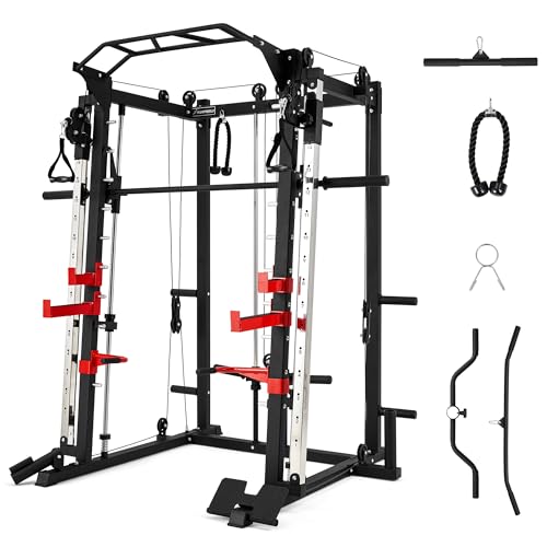 Smith Machine Home Gym with Cable Crossover Power Cage W9011