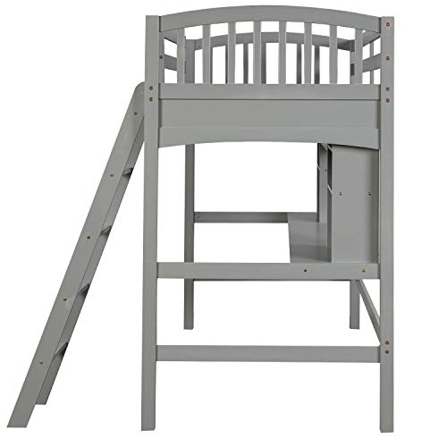 Harper & Bright Designs Full Size Loft Bed with Wardrobe and Desk, Solid Wood, White R4710