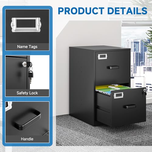 2 Drawer Vertical File Cabinet with Lock for Letter Size, Steel Office Storage Y50014