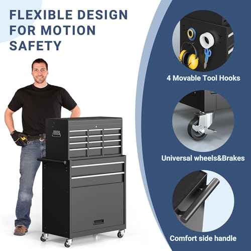 5-Drawer Rolling Tool Chest Storage Cabinet with Detachable Top Tool Box, Black R11137