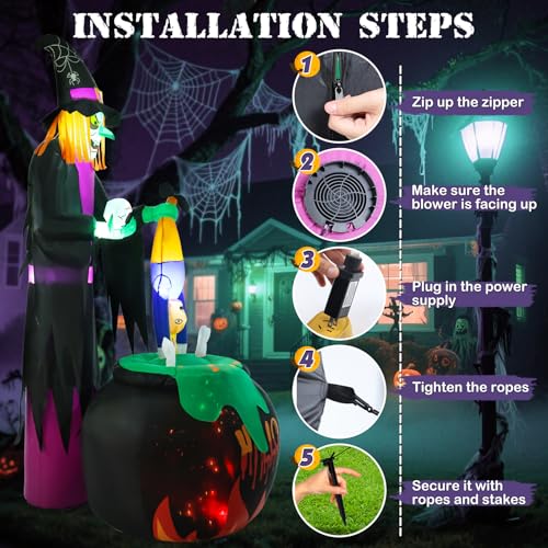 Halloween Inflatables Witch Blowup Yard Decor with LED Lights B39510