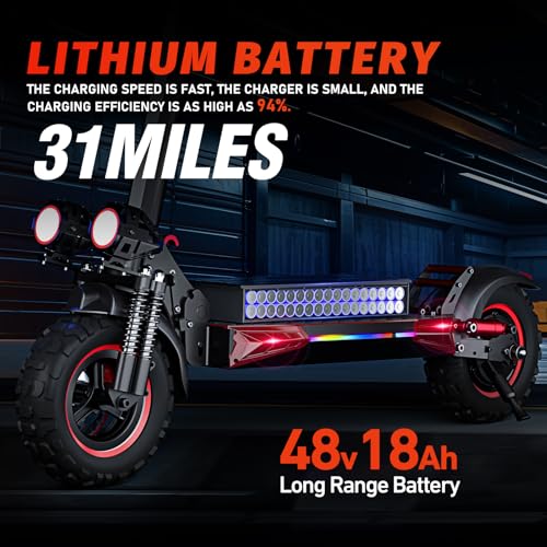 1200W Electric Scooter with Seat, 11" Off-Road Tires, 34MPH, 48V 18Ah, Foldable for Adults K21224