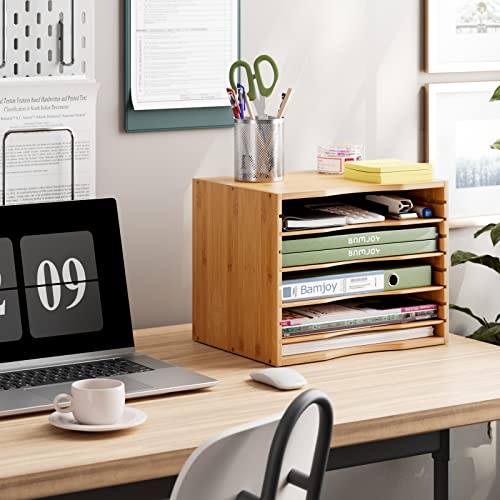 Bamjoy Bamboo 5 Tier Desktop Organizer with Adjustable Shelves I134984