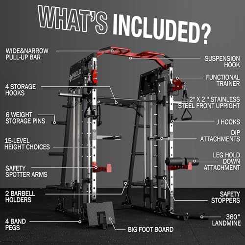 Mikolo Smith Machine 2200lbs Squat Rack with Lat Pulldown & Cable Crossover E219