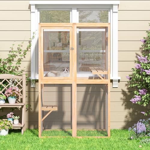 COZIWOW Catio Outdoor Cat Enclosure with Window Access, Wooden Kitty Cage, White T1021