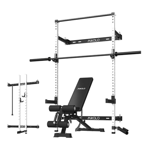 Mikolo 2" x 2" Folding Wall Mounted Squat Rack with Pull Up Bar, 1000 lbs Capacity W88407
