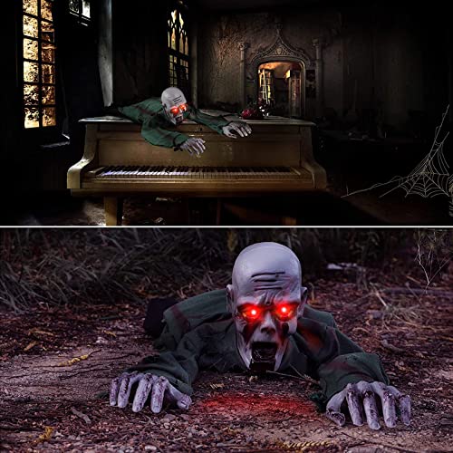 Halloween Outdoor Decorations Scary Climbing Zombie with Glowing Red Eyes O355