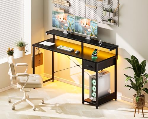 AODK Gaming Desk with LED Lights & Power Outlet, 40 Inch, Black T67329