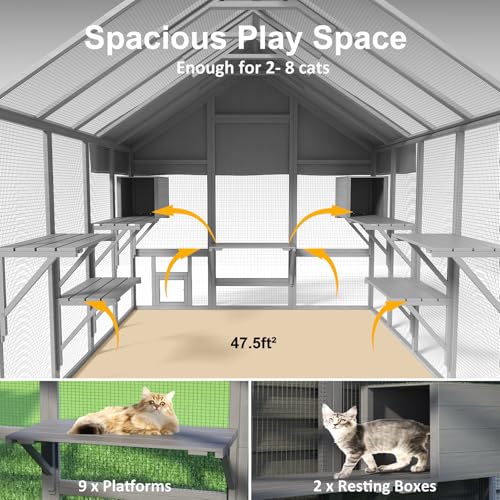 Large Catio Outdoor Cat Enclosure with 7 Platforms, 2 Resting Boxes and 2 Bridges D98397