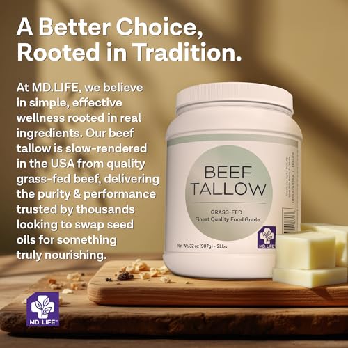 MD.LIFE Grass Fed Beef Tallow for Cooking, 24 Pounds A54505