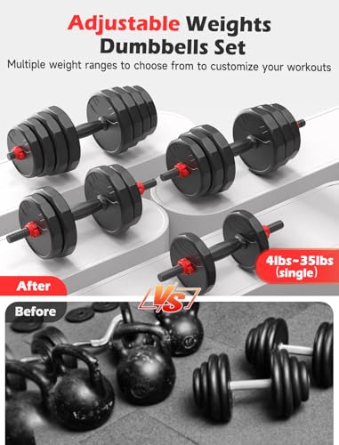 Adjustable Dumbbells 2-in-1 Set with Barbell & Kettlebell, 20-90lbs for Home Gym N35170