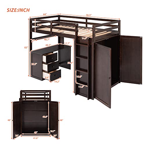 Harper & Bright Designs Full Loft Bed with Desk, Wardrobe, Solid Wood N868457
