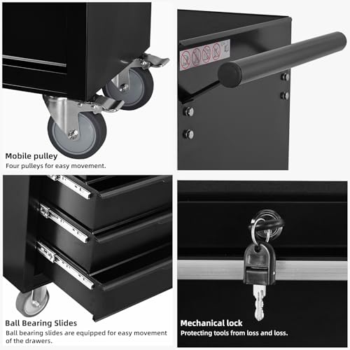 6-Drawer Rolling Tool Chest Cabinet with Wheels and Locking, Black W270288