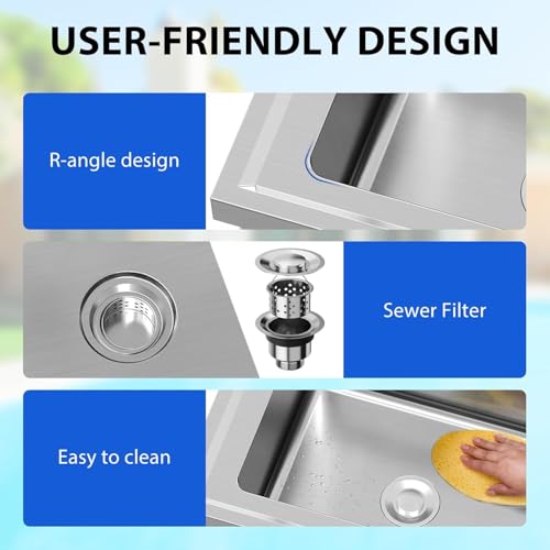 Stainless Steel Utility Sink with Faucet, Freestanding Single Bowl Y312305