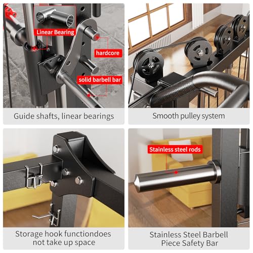 Power Cage Smith Machine Power Rack with Cable Crossover for Home Gym X175525