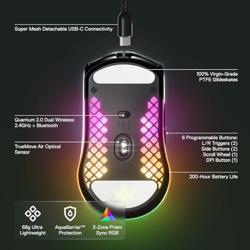 SteelSeries Aerox 3 Wireless Holey RGB Gaming Mouse, Ultra-lightweight, Onyx O713