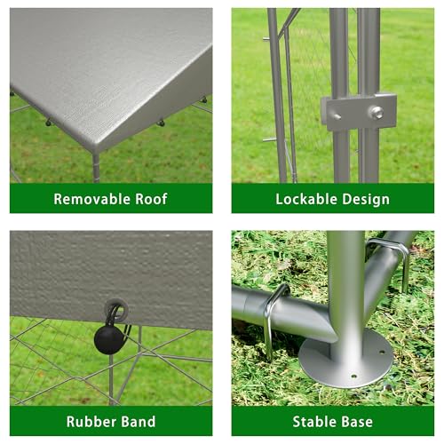 Large Outdoor Dog Kennel Heavy Duty Galvanized Steel with Waterproof Cover V616855