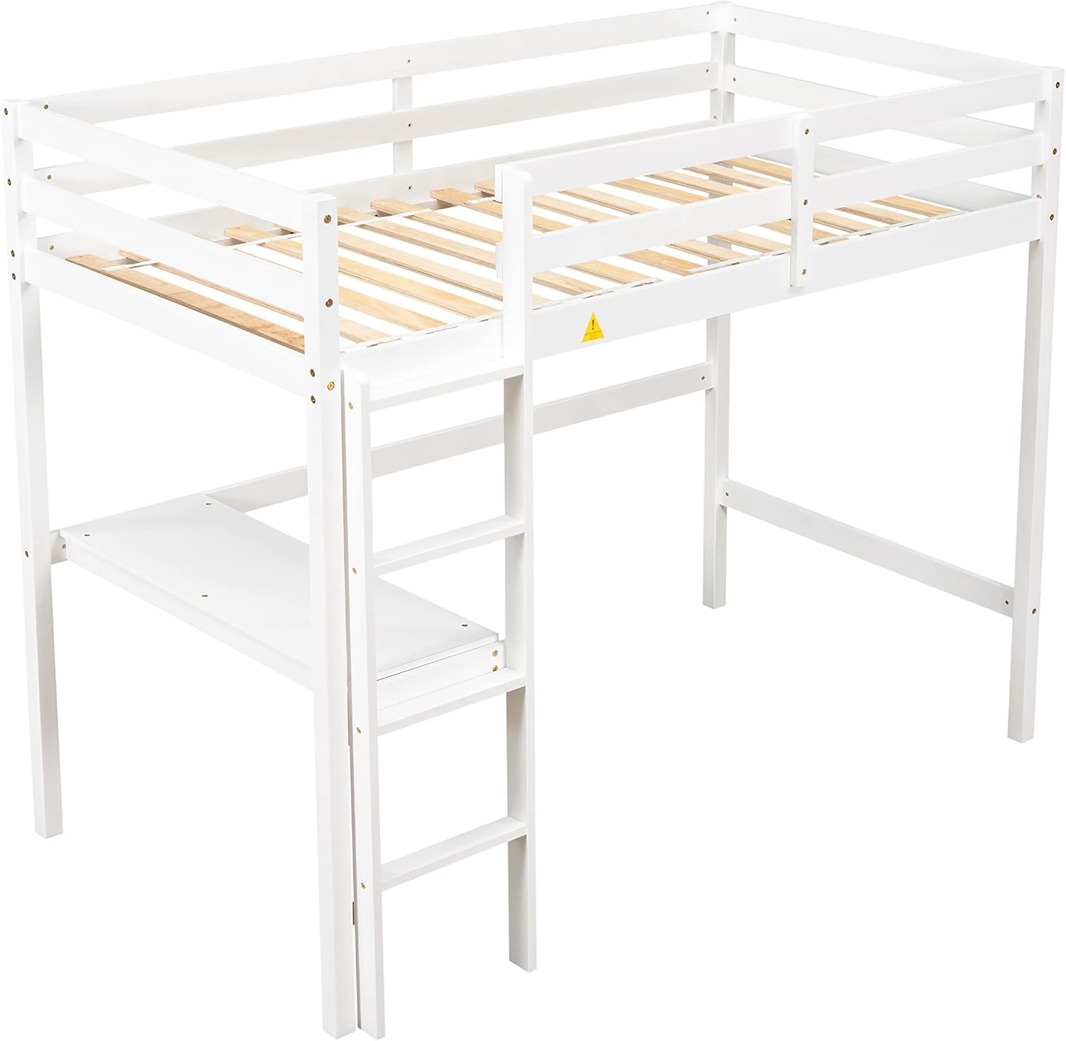 Wooden Twin Size Loft Bed with Desk and Ladder for Kids Teens, White O403068