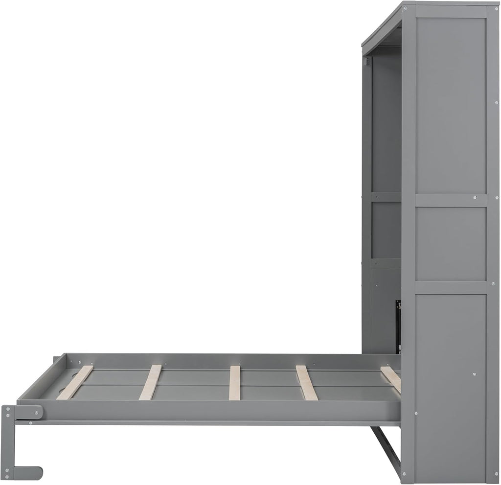 Queen Size Murphy Bed with Shelves, Grey B560