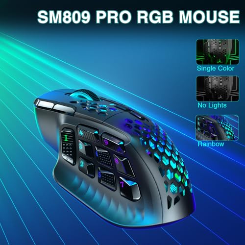 SM809 Pro Wireless MMO Gaming Mouse 24000 DPI Triple Connectivity RGB Black A4613