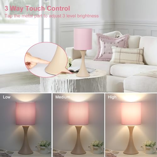 Dimmable Bedside Lamp with Touch Control, Beige Shade, LED Bulb Included S148