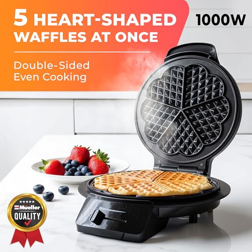 Mueller Heart 5 Waffle Maker, Norwegian Waffle Iron, Nonstick L426413